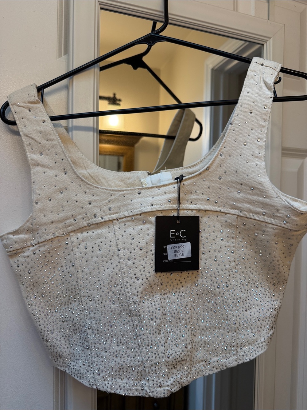Embellished Beige Rhinestone Tank Top